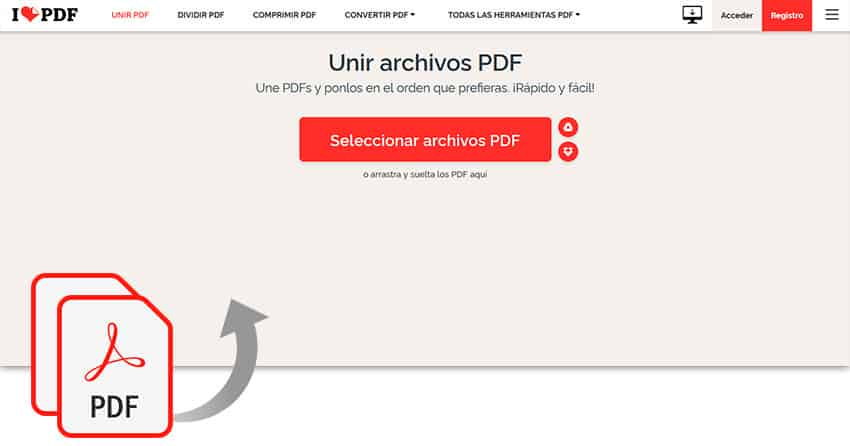 Seleccionar o arrastrar archivos PDF